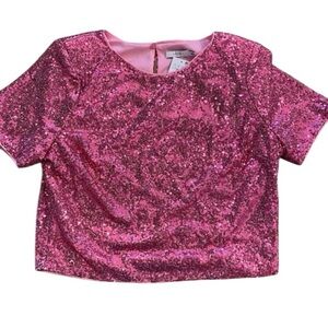 Lush Women’s Pink Sequin Crop Top Short sleeve New large